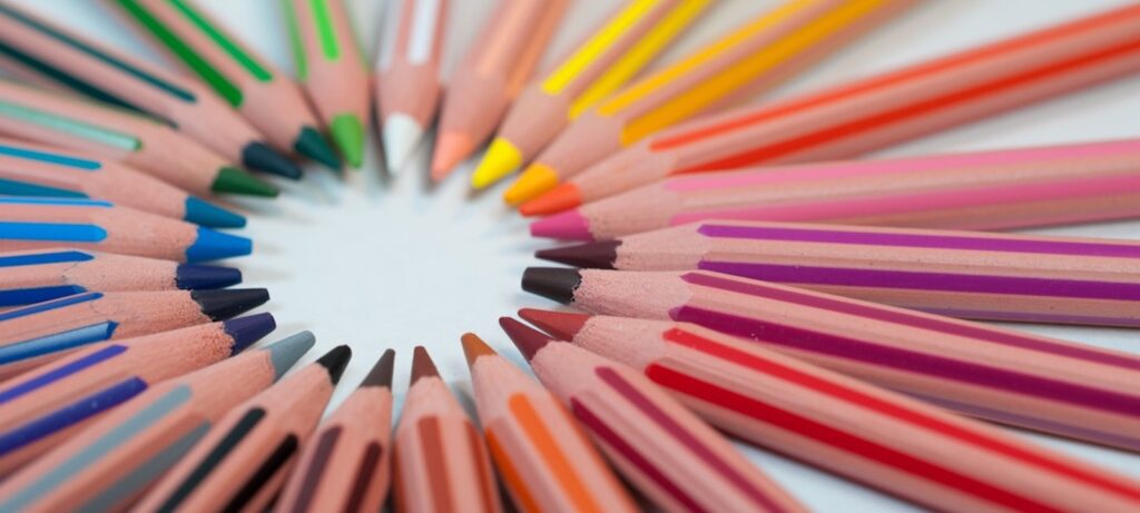 circle of coloured pencils