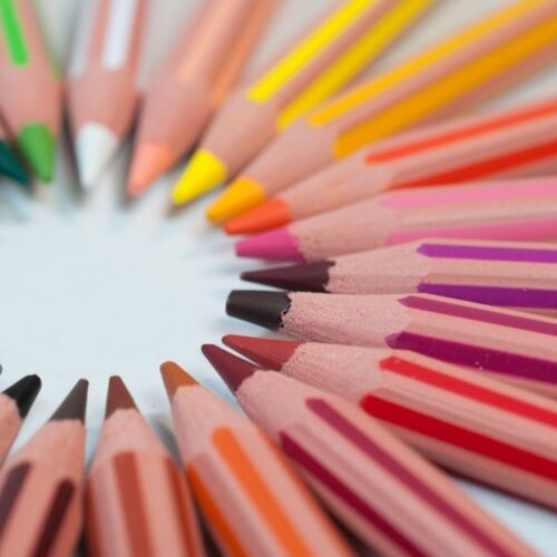 circle of coloured pencils