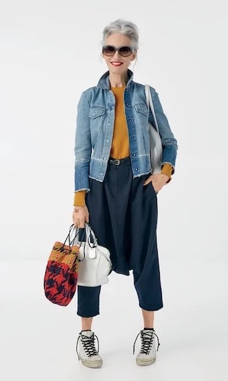 Linda Rodin wearing a denim jacket