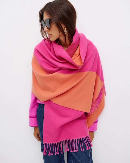 Blanket scarf, orange & pink