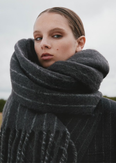 Huge knotted grey pinstripe blanket scarf