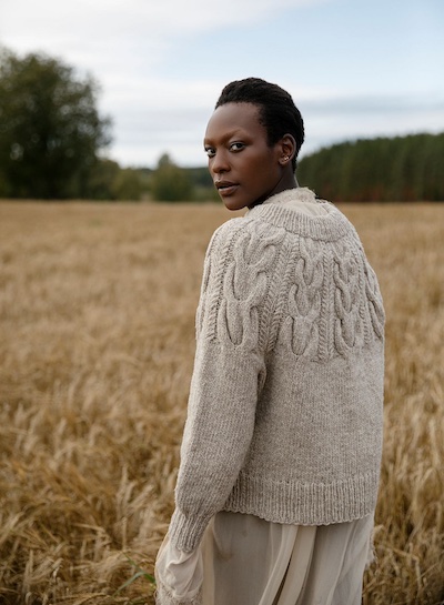 snowy forest cable sweater to knit